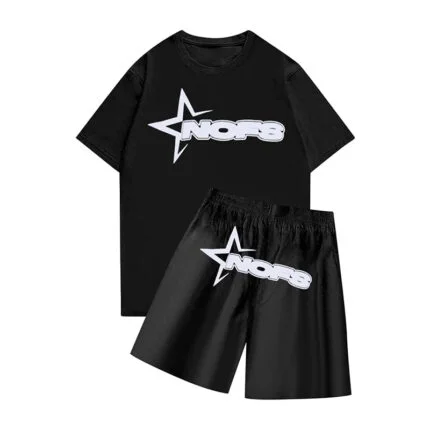 NOFS Summer T-shirt with Shorts in Black: Casual, comfortable ensemble for warm weather.