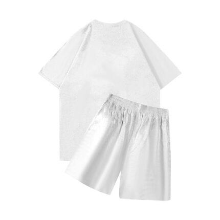 None of Us White Summer Set is a Stylish white t-shirt and shorts ensemble for summer comfort and style